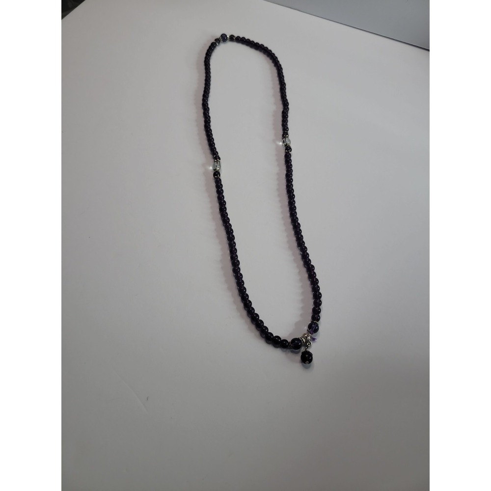Purple Beaded Long Necklace Silver Tone Accent Drop Boho Layering Statement - Picture 8 of 10